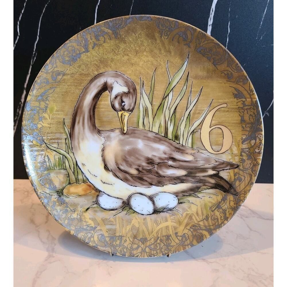 Pottery Barn 12 Days Of Christmas Dessert Plate, 6 Geese A-Laying, Day 6 EUC